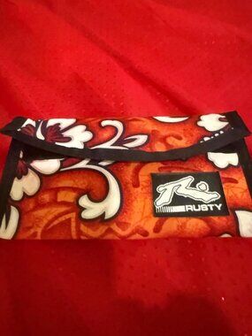 Vintage Rusty Velcro Wallet – Orange Floral Surf Style – Preowned